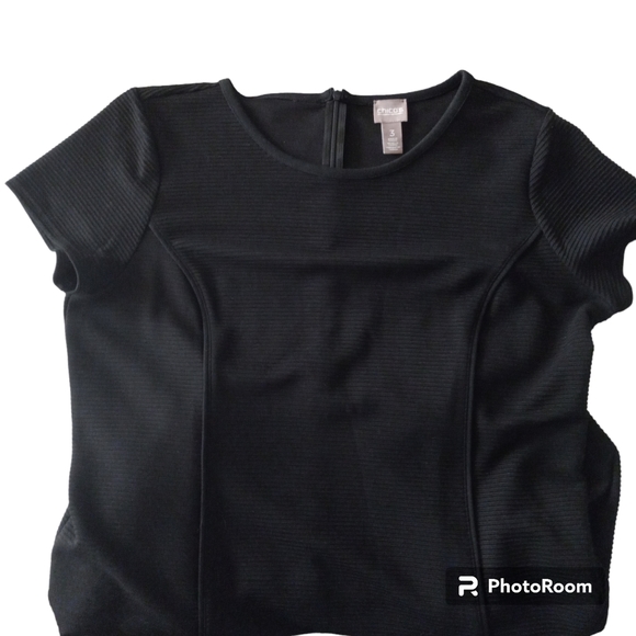 Chico's 3 (16) women's black sheath ribbed crewneck cap sleeve dress - Picture 4 of 12